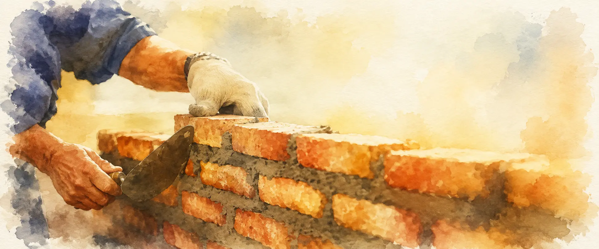 An entrepreneur laying the first bricks of a new wall