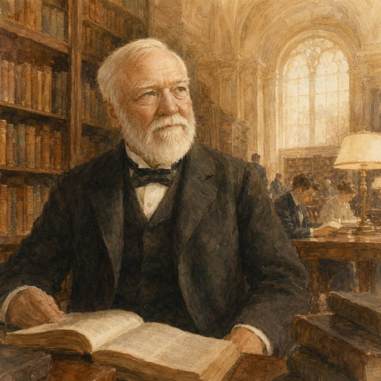Editorial illustration for Andrew Carnegie: Building Ladders