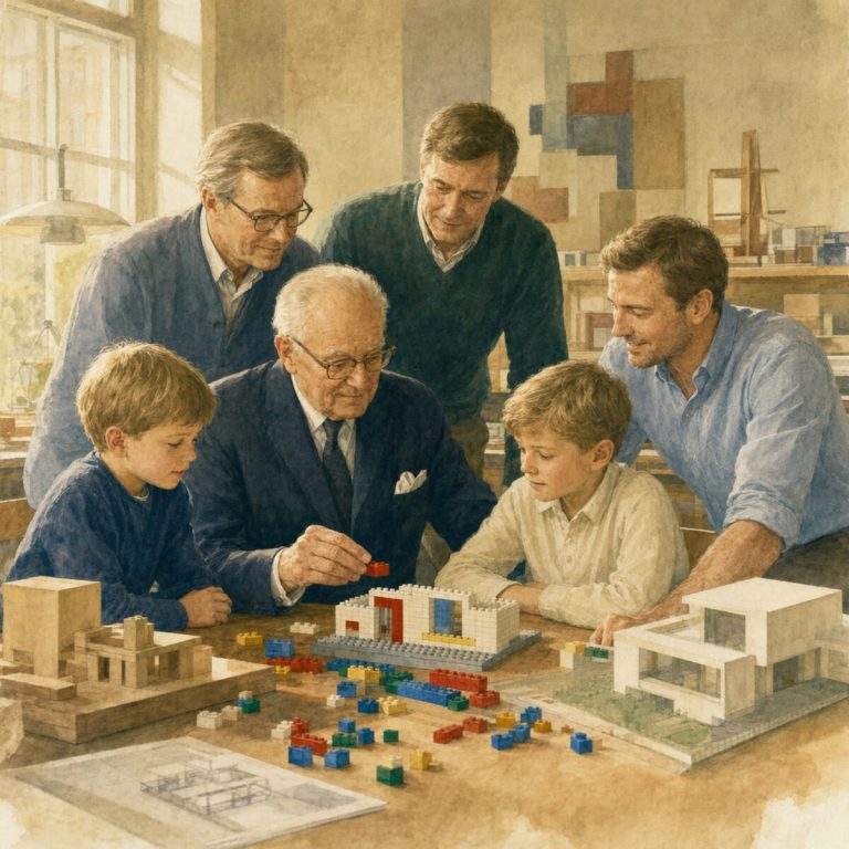 Editorial illustration for The Kirk Kristiansen Family: Rebuilding LEGO Without Surrendering Ownership