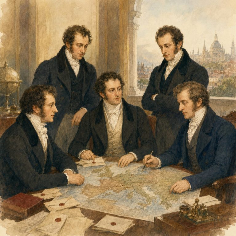 Editorial illustration for The Rothschild Family: When the Family Became a Network